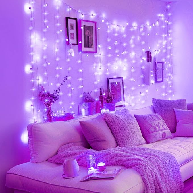 Minetom Curtain Lights, 300 LED Dimmable Fairy Lights with Remote and Timer, 8 Modes, USB Powered String Lights for Room Wall Party Xmas Indoor Decor, Purple