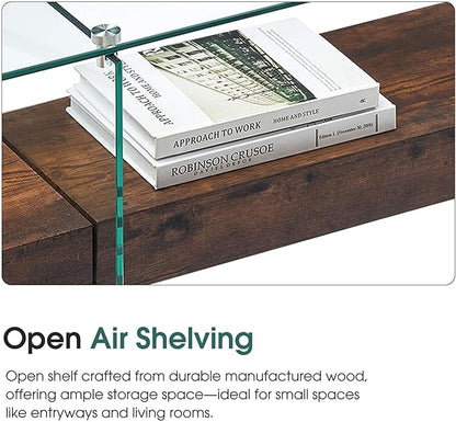 ivinta Glass Console Table with Storage, 39.4" Modern Sofa Table for Living Room, Foyer, Hallway, Bedroom 5101 (Dark Brown)