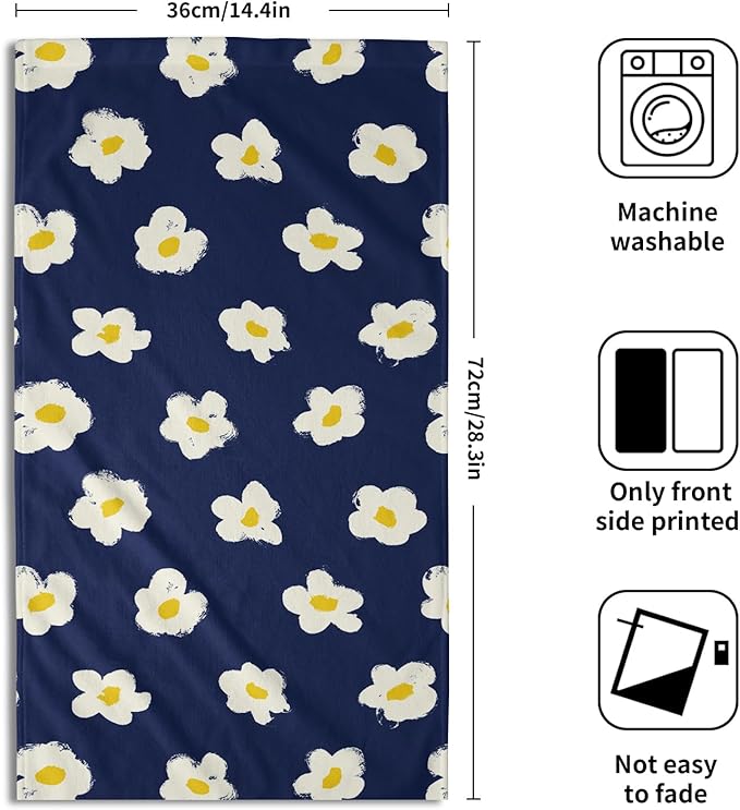 Modern Kitchen Towels Set of 2 Navy Yellow Grey Geometric Stripe Microfiber