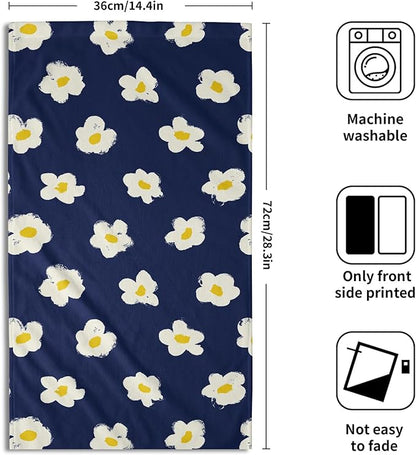 Modern Kitchen Towels Set of 2 Navy Yellow Grey Geometric Stripe Microfiber