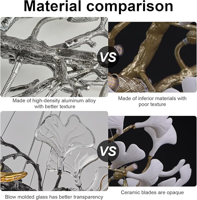 Modern Crystal Chandelier, L47 Rectangle Glass Ginkgo Leaf Chandeliers, Black Tree Branch Chandelier Over Dining 12-Light Farmhouse Chandeliers for Foyer Living Room Kitchen Island