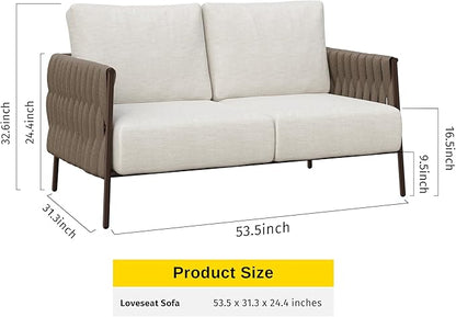 EAST OAK Life Chatter Loveseat, Outdoor Seating for Garden, Balcony, Backyard, Chestnut Brown & Creamy Apricot