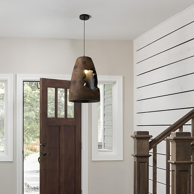 JAYMP Wabi Sabi Pendant Light for Dining Room Kitchen Island Hallway Farmhouse Hanging Lamp E26 Base Retroism Style Wine Bottle Shape Lighting Fixture (Antique Brown,A Shape, D35×H51cm)