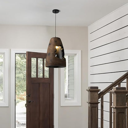 JAYMP Wabi Sabi Pendant Light for Dining Room Kitchen Island Hallway Farmhouse Hanging Lamp E26 Base Retroism Style Wine Bottle Shape Lighting Fixture (Antique Brown,A Shape, D35×H51cm)