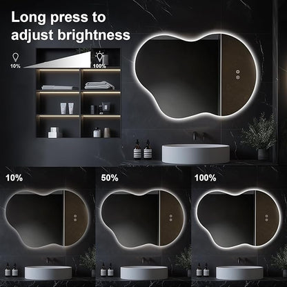 40"x30" Asymmetrical LED Bathroom Wall Mirror with Dual Lighting, Anti-Fog Pad, Dimmable Brightness & 3 Color Temperatures [Horizontal/Vertical]