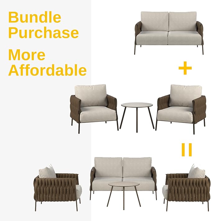 EAST OAK Life Chatter Loveseat, Outdoor Seating for Garden, Balcony, Backyard, Chestnut Brown & Creamy Apricot