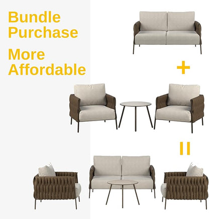 EAST OAK Life Chatter Loveseat, Outdoor Seating for Garden, Balcony, Backyard, Chestnut Brown & Creamy Apricot