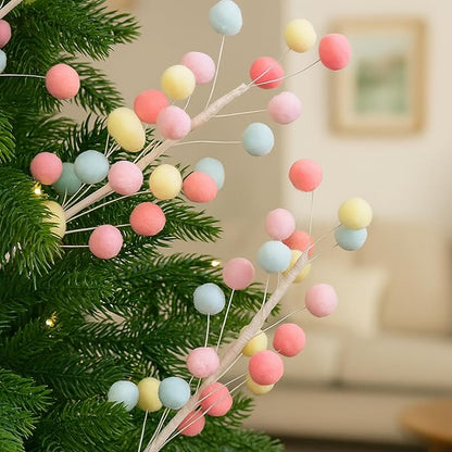 6 Pcs Pastel Pom Poms Christmas Decorations & Felt Christmas Picks and Sprays DIY Xmas Tree Toppers, Easter Deocrantions Festive Tree Filler & Easter Decor (Pastel Colors)