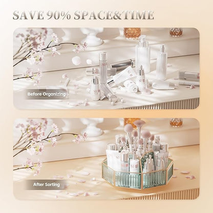 360° Rotating Makeup Organizer Spinning Vanity Organizer with Makeup Brush Holder for Countertop, Bathroom Storage, Skincare, Perfume & Cosmetic Organizer for Vanity