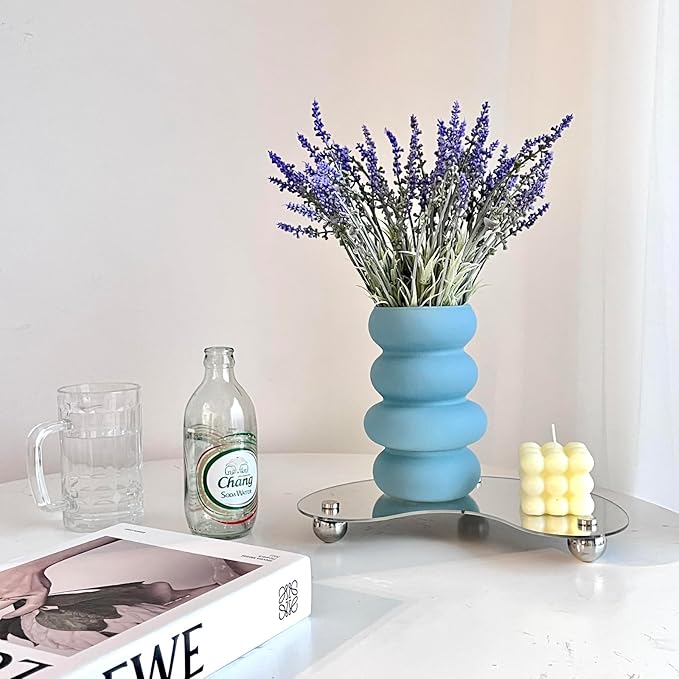 BLOFLO Colored Glass Hydroponic Flower Vase, 7-Inch Blue Glass Vase, Four-Layer Geometric Glass Floral Vase for Home Décor, Modern Bubble Glass Vase for Home Office Wedding Table (Blue)