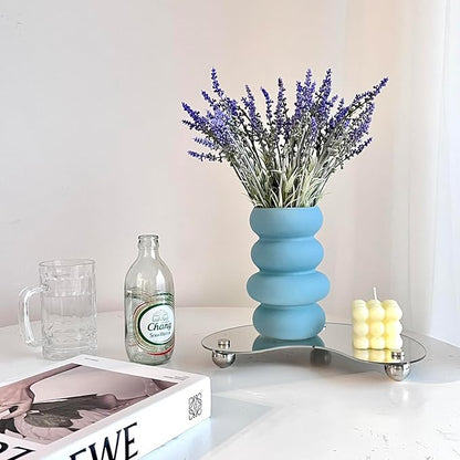 BLOFLO Colored Glass Hydroponic Flower Vase, 7-Inch Blue Glass Vase, Four-Layer Geometric Glass Floral Vase for Home Décor, Modern Bubble Glass Vase for Home Office Wedding Table (Blue)