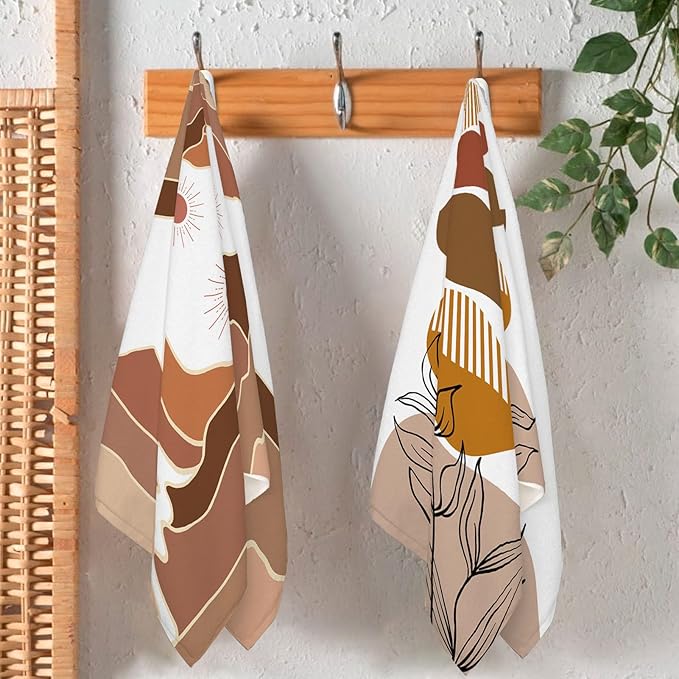 Boho Dish Towels Set of 2 Mountains Rivers Sun Kitchen Tea Towels, Mountain