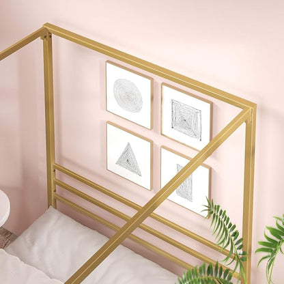 ZINUS Patricia Gold Metal Canopy Platform Bed Frame, Mattress Foundation with Steel Slat Support, No Box Spring Needed, Easy Assembly, Full