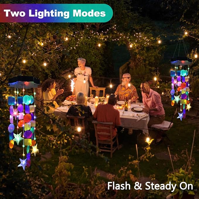 Solar Shell Gift for Mom Grandma Girls, Colorful Solar Wind Chimes for Outside, Outdoor Decorative Mobile Lights for Garden, Yard, Patio, Window, Party,Christmas Outdoor Decorations
