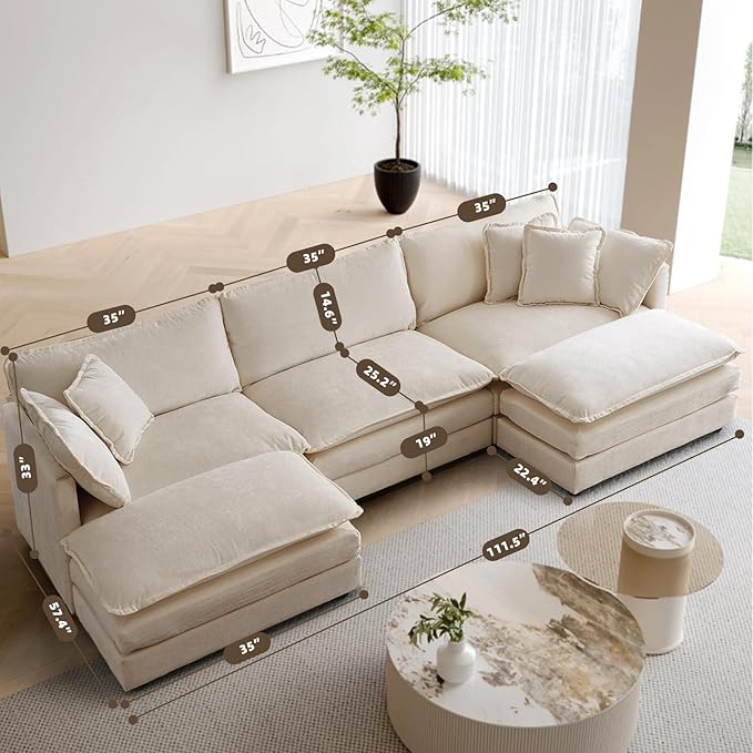 SoarFlash Chenille Sectional Sofa Ottoman,Light Coffee