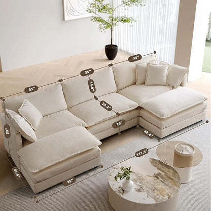 SoarFlash Chenille Sectional Sofa Ottoman,Light Coffee