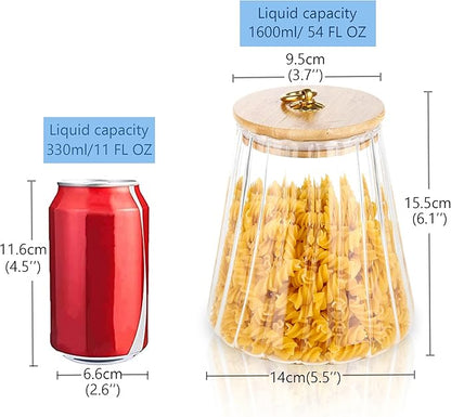 FANTESTICRYAN Glass Coffee Nuts Canister Airtight Storage Jar Petal Decorative Container with Bamboo Lid Metal Handle Easy to Grasp 1600ml, 54 FL OZ (Large Conical)