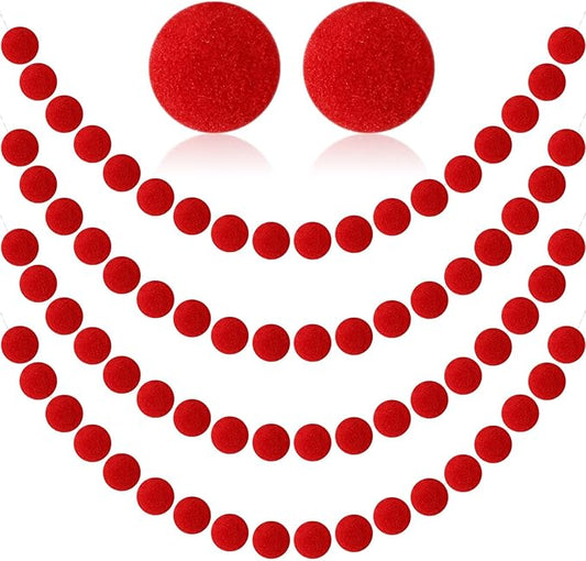 MARFOREVER 4 Pack 26.3 Ft Christmas Red Pom Pom Garland Ornaments, 30 Balls Christmas Felt Garland Hanging Supplies for Xmas Tree School Classroom Fireplace Wall Home Holiday Party Decor