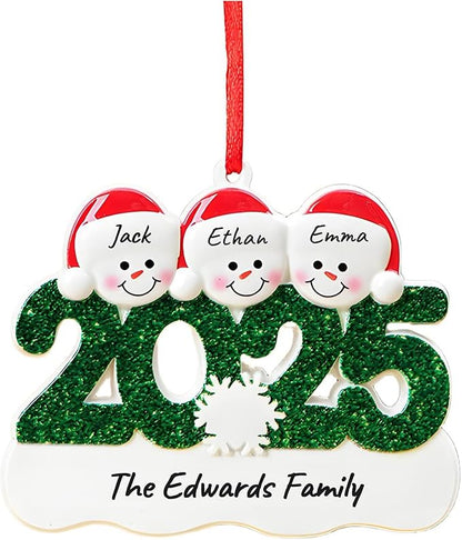 2025 Personalized Christmas Ornaments with Family Names – Custom Snowman Family of 2–6, Cute Xmas Tree Decoration Gift for Home, Kids, Parents, or Grandparents
