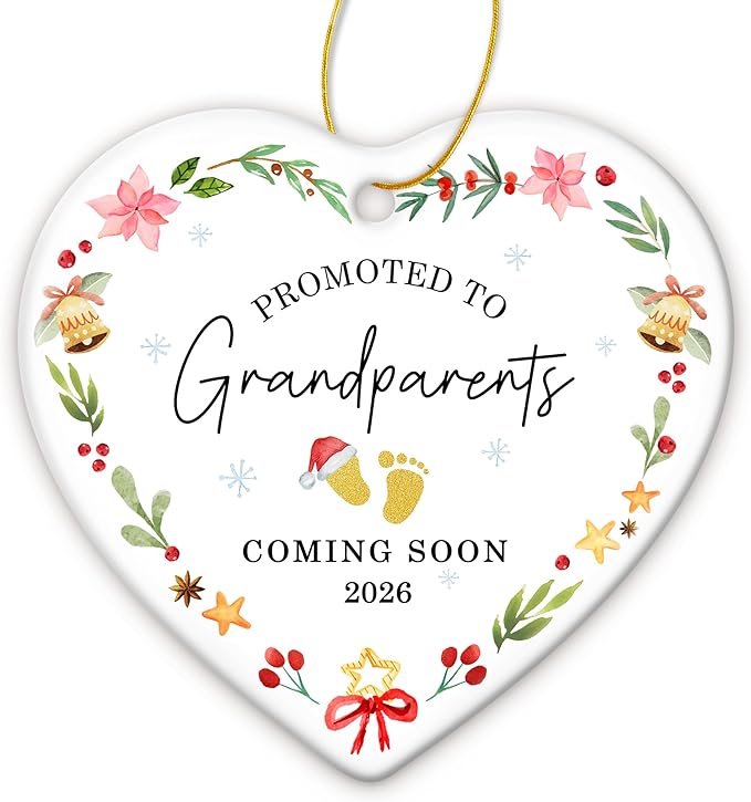ZAGKOO Christmas Grandparents Gifts - First Time Grandparents Gifts - Promoted to Grandma, Grandpa Ornament - Coming Soon Baby Pregnancy Announcement 2026 for New Grandma, Grandpa - Ceramic Ornament