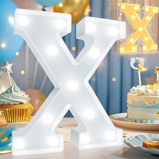 Pooqla LED Marquee Letter Lights, Warm White and Cool White Decorative Lighted Letters, Light Up Alphabet Letters for Boys Girls, Party, Wedding, Bar, Night Light, Birthday Decoration, Letter X