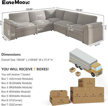 EASE MOOSE Oversized Modular Sectional Sofa, Extra Large L Shape Sectional Cloud Couch,Comfty Deep Seat Wide Modular Sofa for Living Room Removable Cover