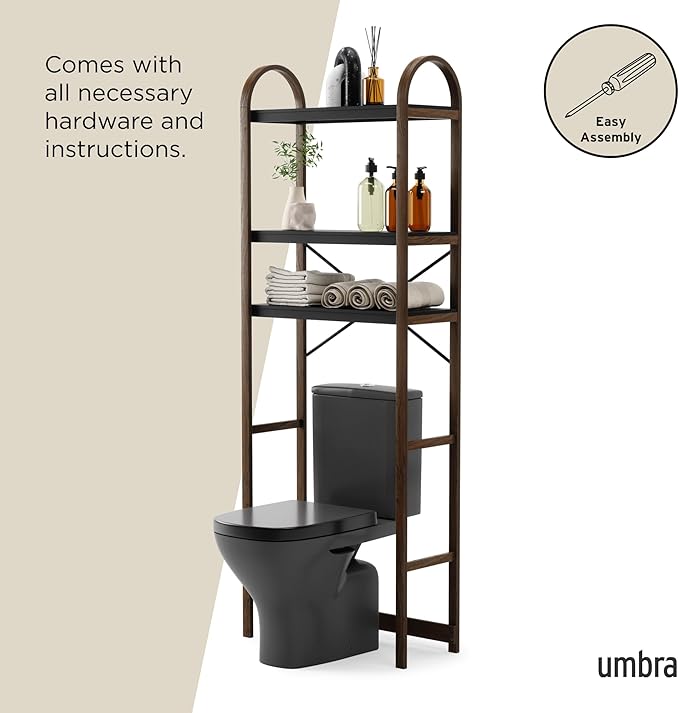 Umbra Bellwood Over The Toilet Shelf for Bathroom or Powder Room, Black/Walnut