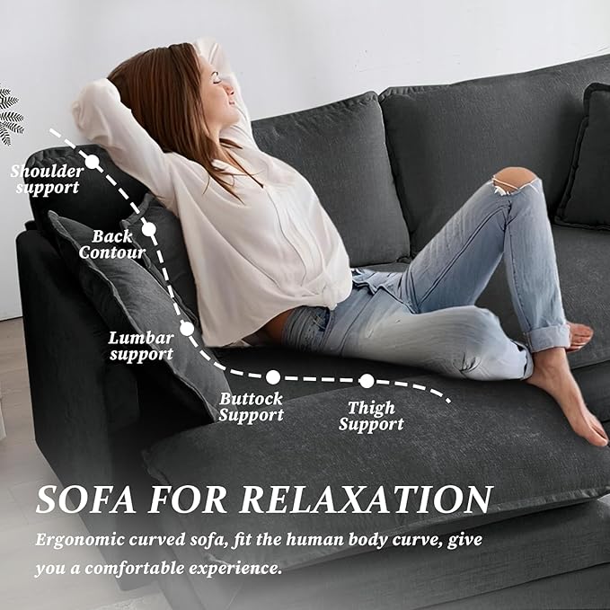SoarFlash Chenille Sectional Sofa, Comfy L Shaped Modular Coush Sofa with Ottoman, Modern 2 Seat Couch Deep Seat Sofa Set for Living Room,Grey