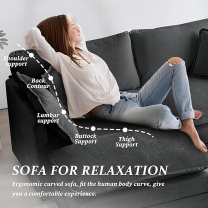 SoarFlash Chenille Sectional Sofa, Comfy L Shaped Modular Coush Sofa with Ottoman, Modern 2 Seat Couch Deep Seat Sofa Set for Living Room,Grey