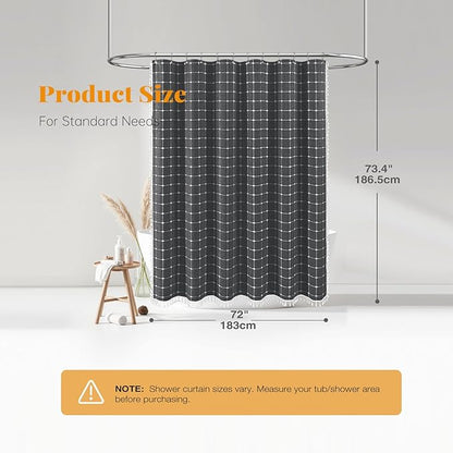 BTTN Charcoal Grey Boho Shower Curtain - Linen Rustic Heavy Duty Fabric Shower Curtain Set with Tassel, Farmhouse Bohemian Vintage Country Thick Cloth Shower Curtains for Bathroom - Gray - 72x72