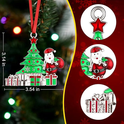 Christmas Ornament 2025 for Christmas Tree Hanging Decorations, Christmas Tree and Santa Claus Decorative Pendants, Dated 2025 Metal Xmas Ornament for Holiday Decorative Keepsake Gift