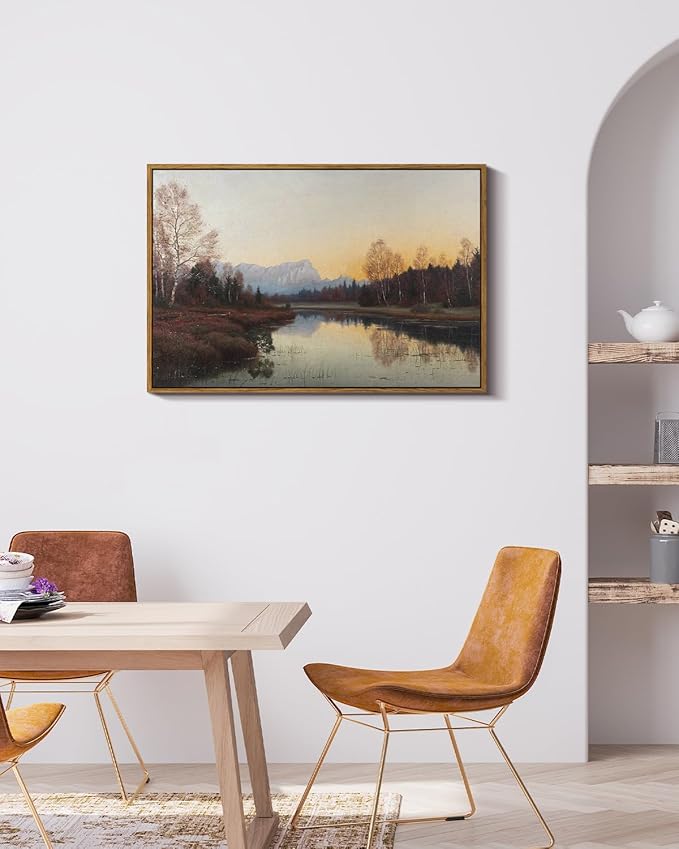 ARPEOTCY Vintage Framed Fall Wall Art Decor, Living Room Bedroom Autumn Landscape Pictures Wall Decor, Large Canvas Prints Art, Kitchen Country Paintings Farmhouse Retro Home Decorations, 24x36 Inch