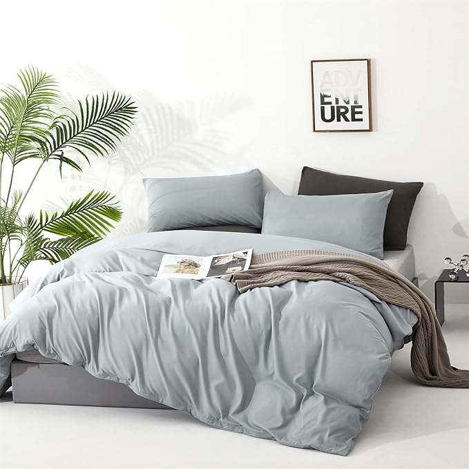 CLOTHKNOW Light Blue Full Size Comforter Sets Blue Bedding Comforter Sets Soft All Season Comforter with 2 Pillow Cases Women Men Comforter