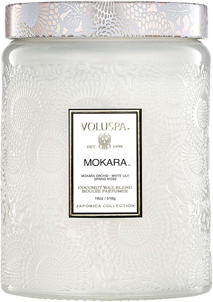 Voluspa Mokara, Large Candle Jar, 18 oz, 100 Hour Burn Time, Coconut Wax for Clean Burning, Handcrafted in the USA