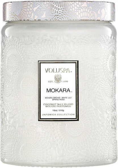 Voluspa Mokara, Large Candle Jar, 18 oz, 100 Hour Burn Time, Coconut Wax for Clean Burning, Handcrafted in the USA