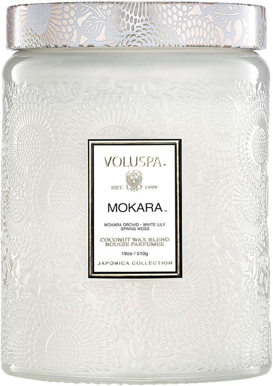 Voluspa Mokara, Large Candle Jar, 18 oz, 100 Hour Burn Time, Coconut Wax for Clean Burning, Handcrafted in the USA