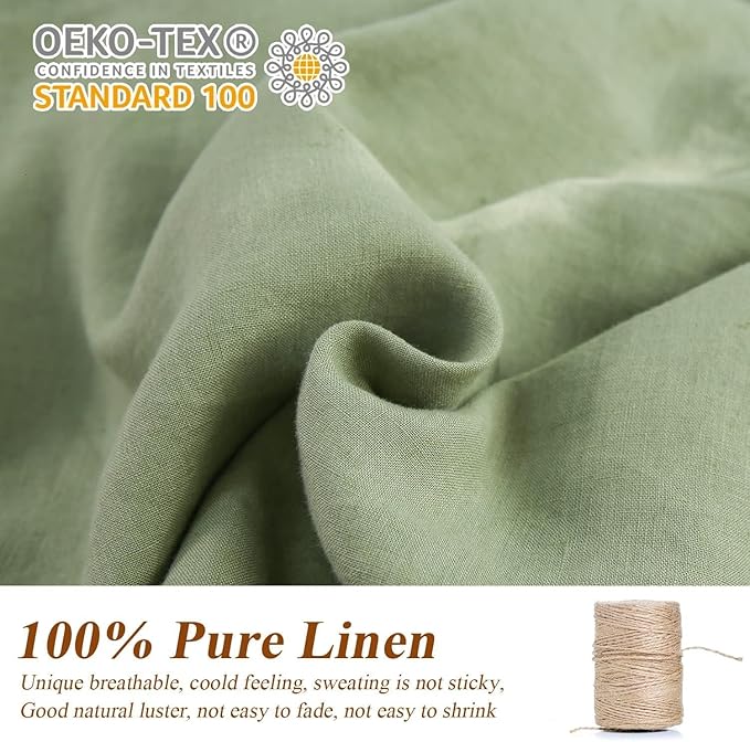 Simple&Opulence 100% Linen Euro Sham Covers with Piping Trim, 26"x26" Pillow Cover Set of 2, Breathable Pillow Shams for Bed Couch Decorative Cushions, Sage Green