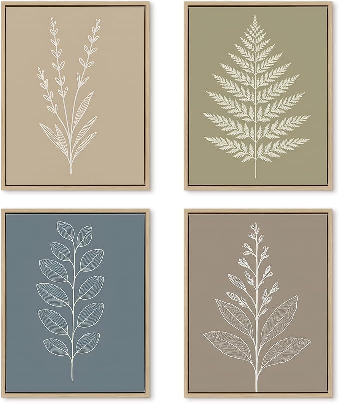 DAJONART Boho Neutral Botanical Wall Art Set of 4,Terracotta & Sage Green Abstract Prints Framed Canvas for Boho, Japandi, and Earth Tone Home Decor, Abstract Earth-Tone Botanical Canvas Art,11x14 in