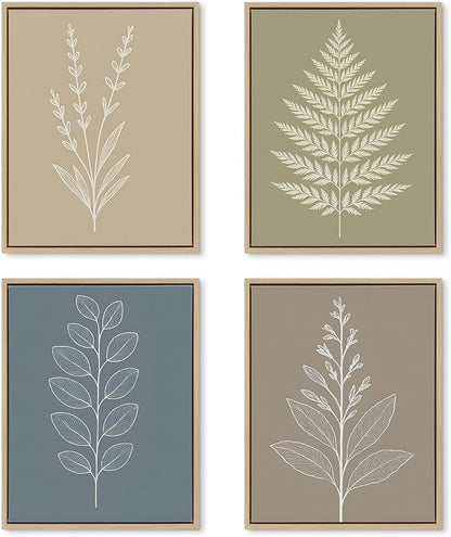 DAJONART Boho Neutral Botanical Wall Art Set of 4,Terracotta & Sage Green Abstract Prints Framed Canvas for Boho, Japandi, and Earth Tone Home Decor, Abstract Earth-Tone Botanical Canvas Art,11x14 in
