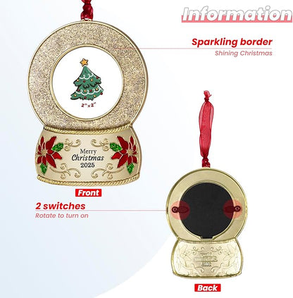 2025 Christmas Ornaments 2 inch Picture Frame Metal Hanging Pendant for Tree Small Decorative Keepsake, Display Photo for Baby and Pet (Crystal Ball Gold(2025))