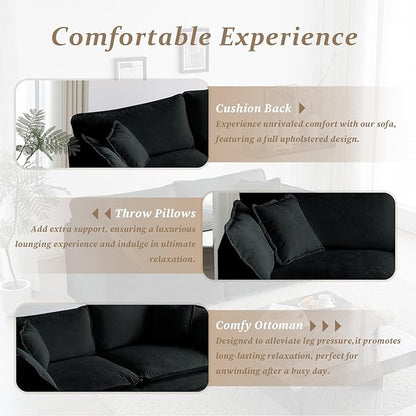 SoarFlash Chenille Sectional Sofa, Comfy Modular Loveseat Sofa, Modern 2-Seat Couch Deep Seat Sofa Set for Living Room,Black