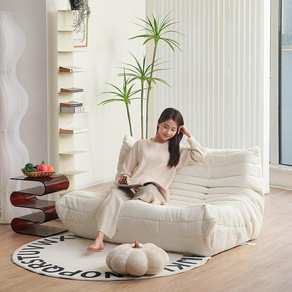N&V Fireside Loveseat Mid Century Armless Twin Floor Sofa Corduroy Lounge Chair Accent Chair, Ivory