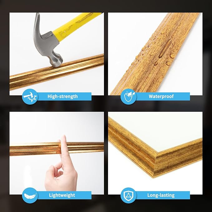 Art3d Pre-Cut Wall Molding Set of 6 pcs, Ready-to-Assemble Wainscoting Panels for Interior Wall Décor Living Room Bedroom Accent Wall - Installed with Glue, 3 Top 3 Bottom, Antique Gold