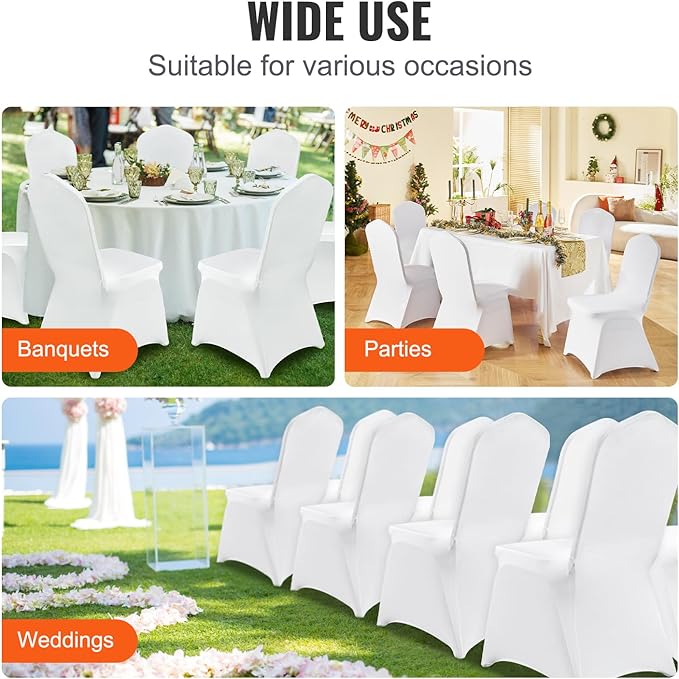 VEVOR 12 Pcs Flat-Front Chair Covers Polyester Spandex Chair Cover Stretch Slipcovers, Wedding, Holiday, Banquet, Party, Celebration, Dining, White