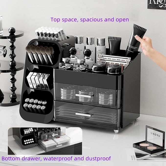 Makeup Organizer with Drawers for Vanity,Spacious Cosmetic Display Case,Perfect Storage Solution for Your Beauty Essential (Black)