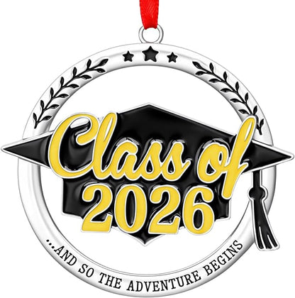 Graduation Ornament Class of 2026, Metal Graduation Cap Hanging Keepsake Ornament, Elegant Black and Gold Graduations Decorations for Tree, Senior 2026 Gift for Students, Grad Party Decorations