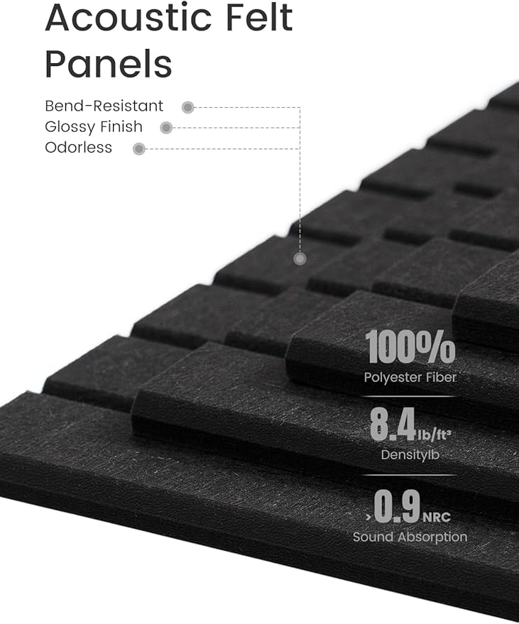 Bumusty Large Cork Board Alternative-47 x35 Felt Bulletin Board Tiles, with 30 Pushpins, 70 Adhesive Tabs, 12-Pack Slat Wall Paneling, Cork Boards for Office Push Pin Board Felt Board-Black