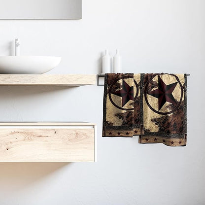Western Texas Star Kitchen Towels Set of 2 Rustic Vintage Stars Wood Pattern 14x28 Tabletop Decor