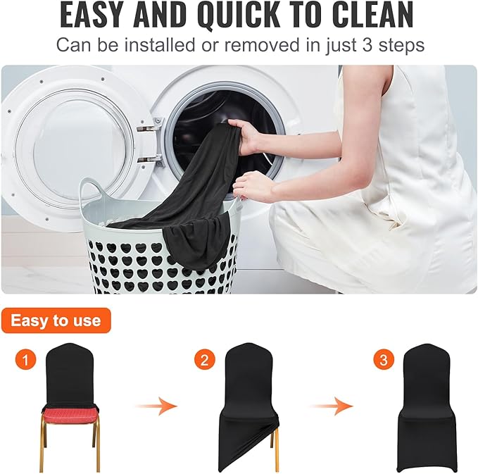 VEVOR 50 Pcs Flat-Front Chair Covers Polyester Spandex Stretch Slipcovers for Wedding Party Dining Banquet, Black