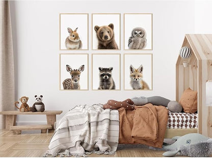 Nursery Animal Wall Art Pictures Baby Safari Canvas Wall Decor Jungle Woodland Wall Art Cute Animal Prints Paintings Nursery Kids Posters for Boys Girls Room Bedroom 8x10 Inch Unframed Set of 6